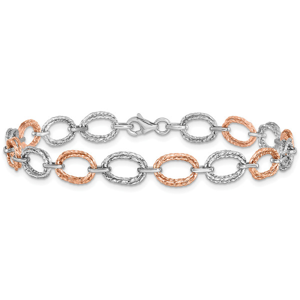 14k Two-Tone Gold Interlaced Smooth and Textured Link Bracelet (10.00 mm) main image 0