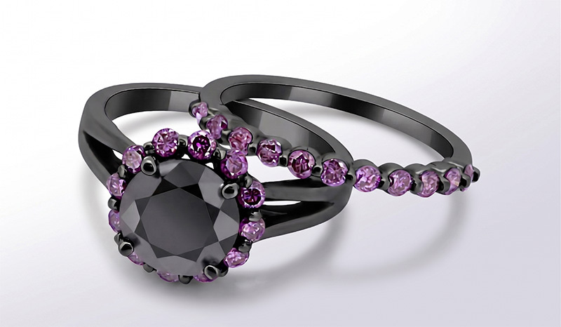 Black Diamond Engagement Wedding Rings
