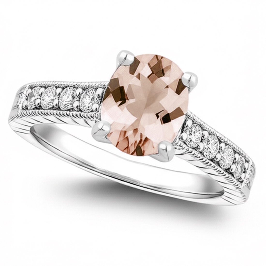 Antique Style Pink Morganite Diamond Engagement Ring