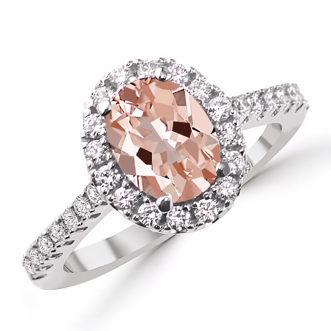Haydee Oval Halo with Pink Morganite Engagement Ring in Gold 8x6 Natural Pink Morganite / 14kt White Gold / Sizes 4-9 Message US Your Finger Size