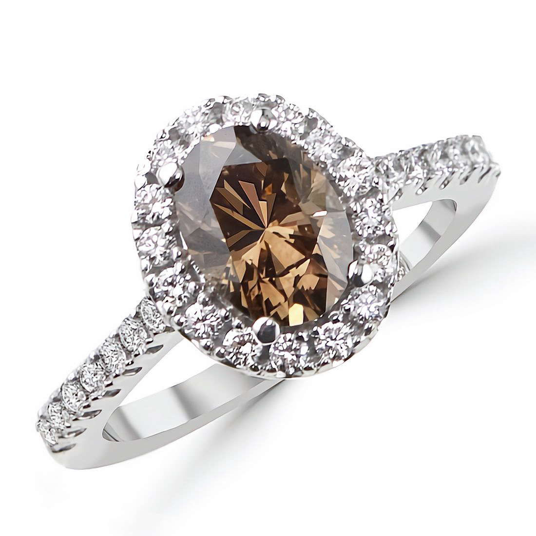 1.60ct VS1 Oval Cognac-Brown Diamond Halo Engagement Ring