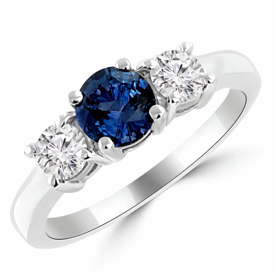 1.55ct Ceylon Blue Sapphire Diamond 3 Stone Engagement Ring