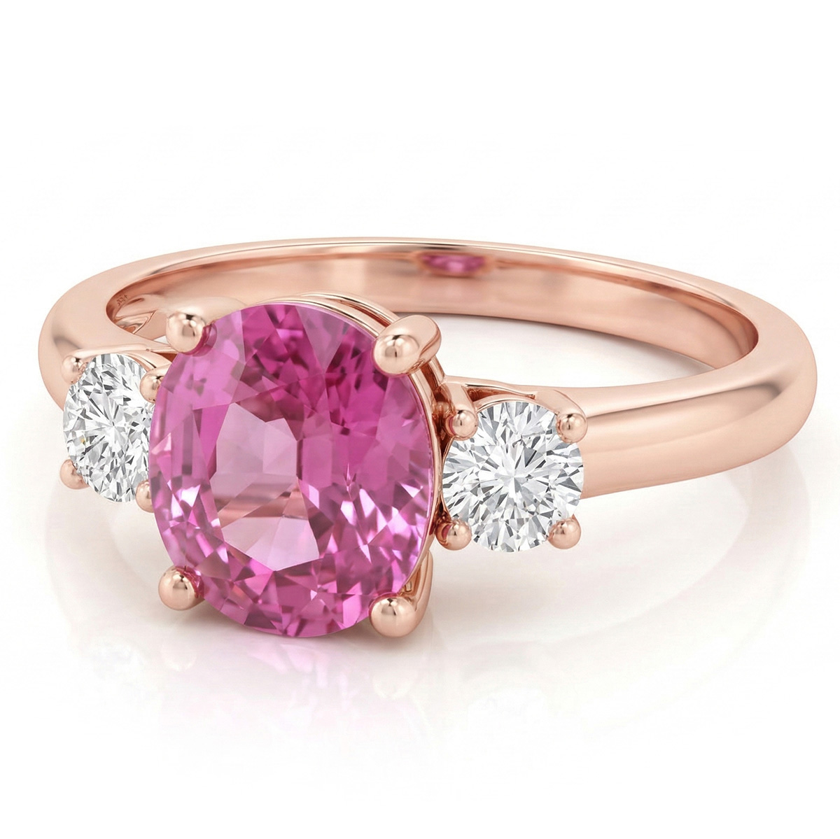 Oval Pink Sapphire & Diamond 3 Stone Engagement Ring 14k Rose Gold
