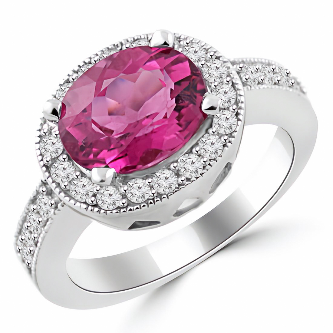 Pink Tourmaline & Diamond Halo East-West Cocktail Engagement