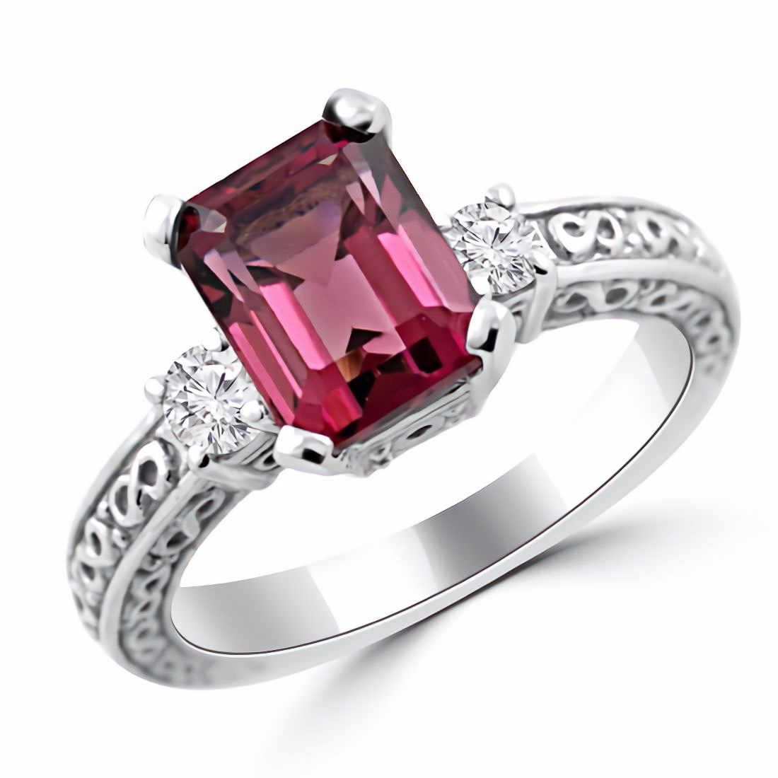 1.26 CTW Princess Cut Pink Tourmaline and Diamond Ring in 14K White Gold