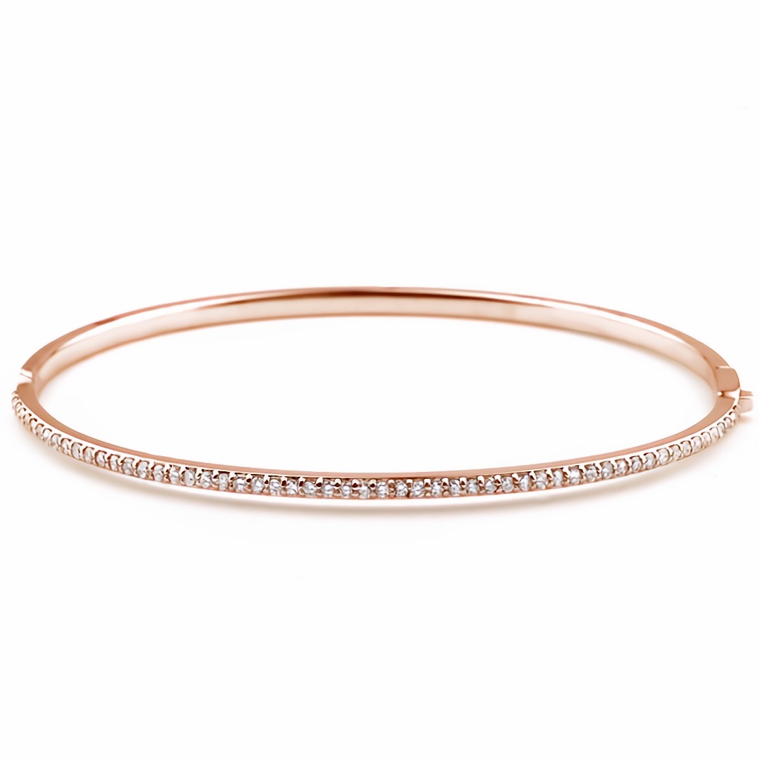 Fine Diamond Bangle Hinged Bracelet 14k Rose Pink Gold