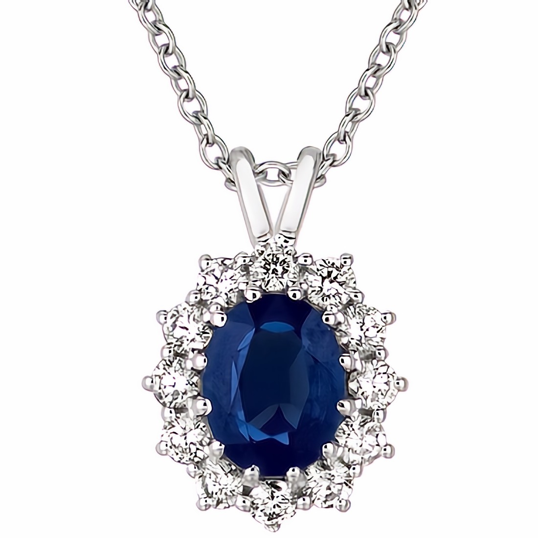 1.80ct Blue Sapphire Diamond Halo Pendant 14k Gold Necklace