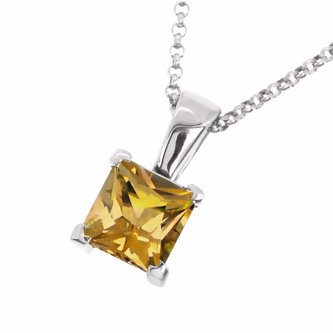 Princess Cut Yellow Citrine Solitaire Pendant Necklace 14k Gold