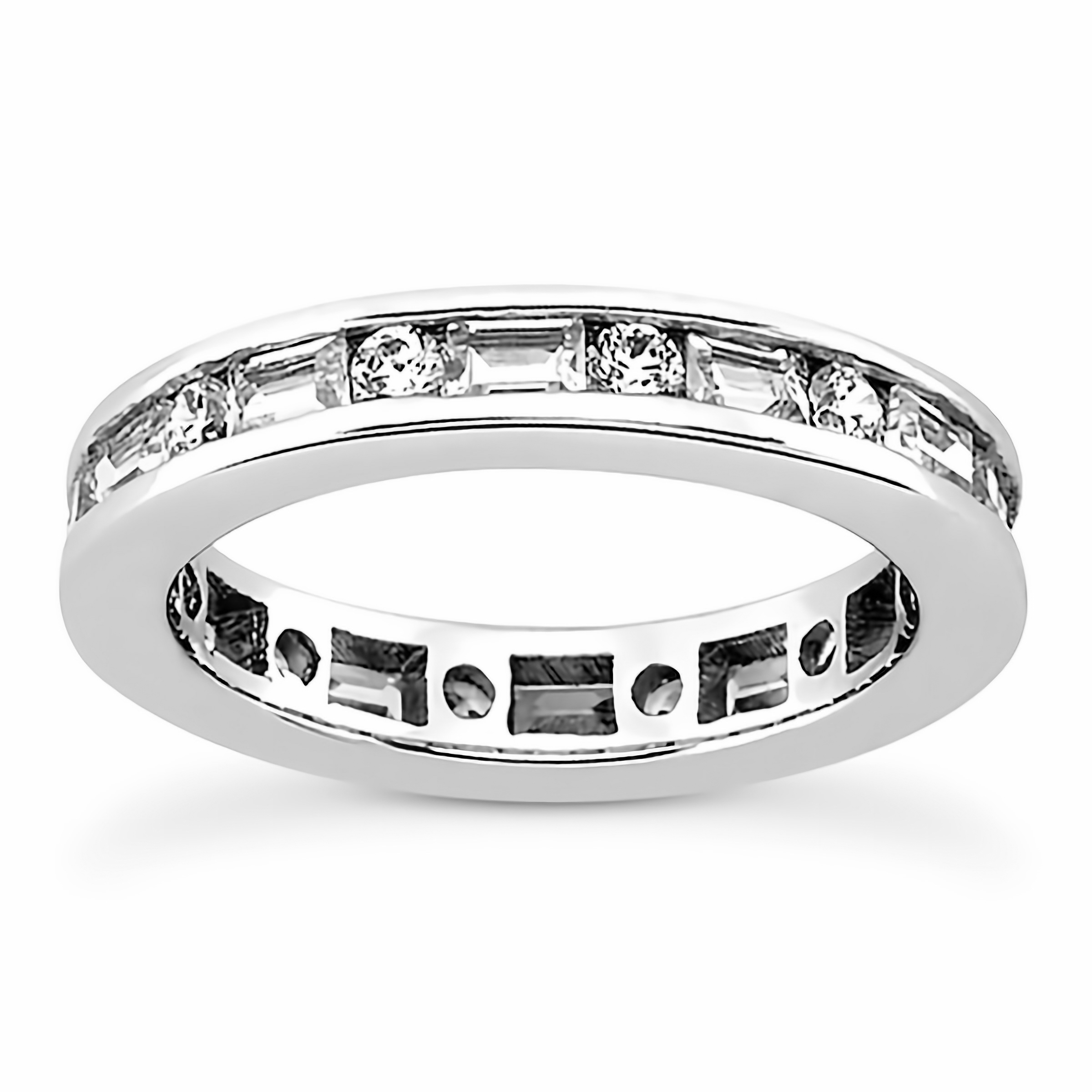 Geometric Halo Vertical Baguette Diamond Eternity Ring – With Clarity