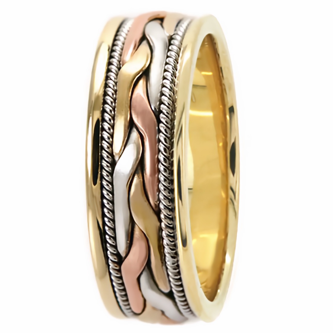 3-Tone Braided Wedding Band Weaved Ring 18k White Yellow Rose Gold