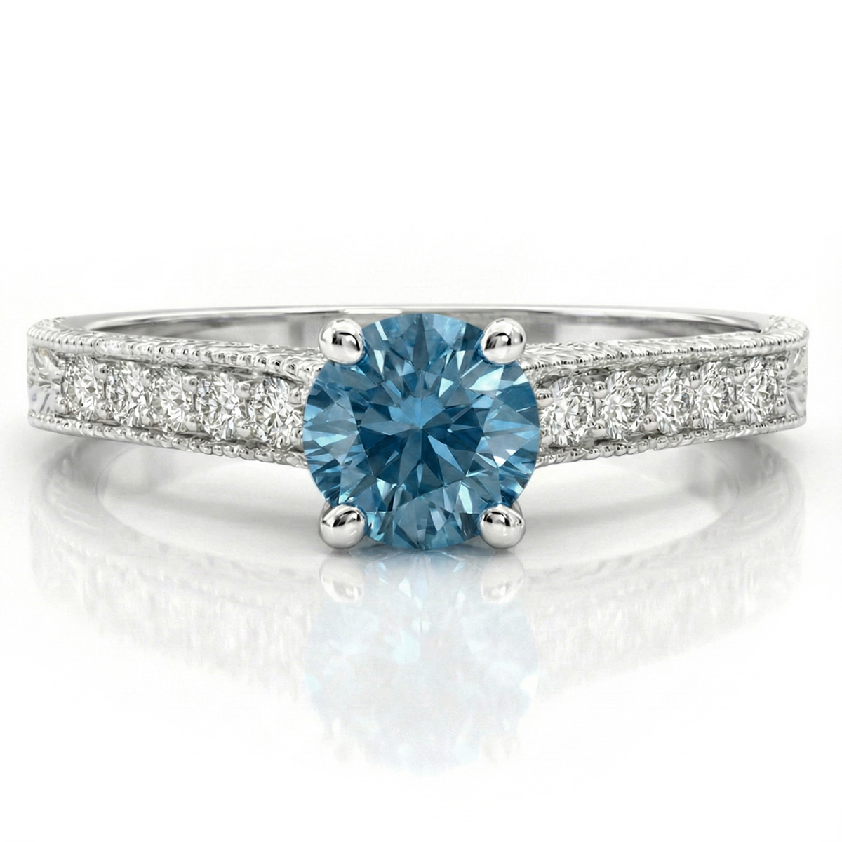 【source object】Antique Diamond Ring 14.5 0.91ct VS1 Blue Diamond Engagement Ring Antique Vintage Style