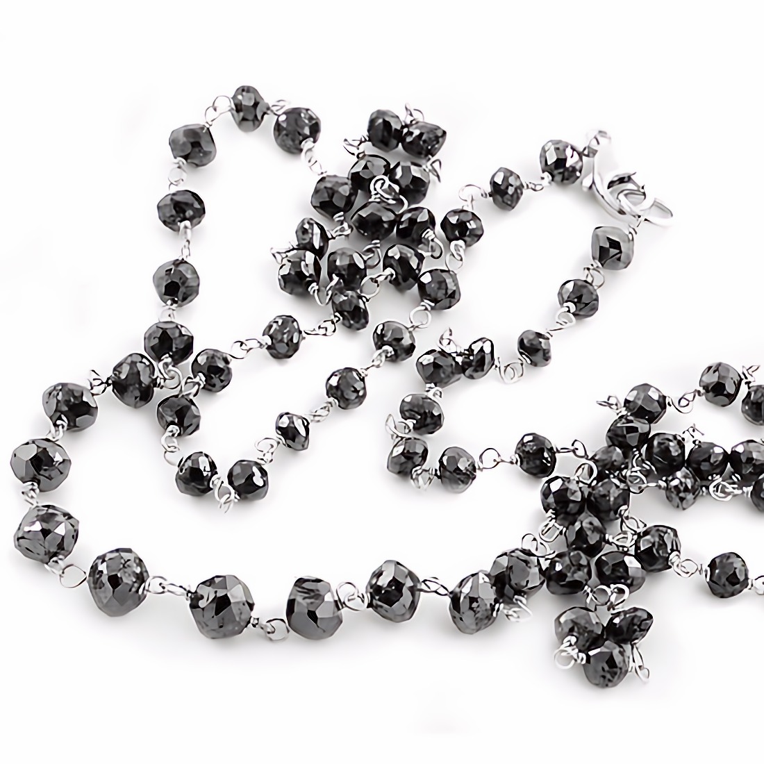18 Carat Fancy Black Diamond Bead Necklace 14k White Gold