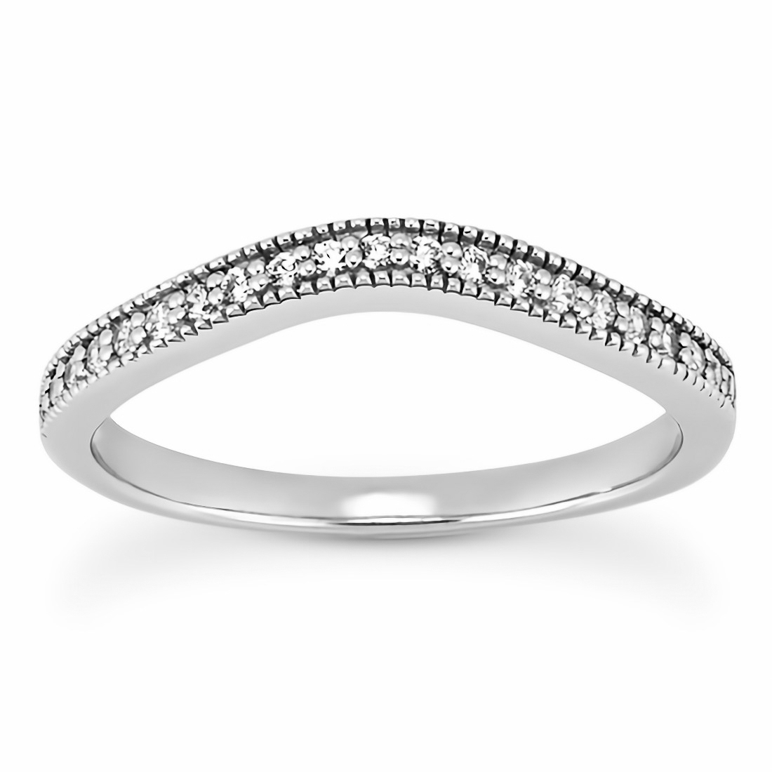 Dainty Curved Diamond Wedding Band Guard Ring With Milgrain