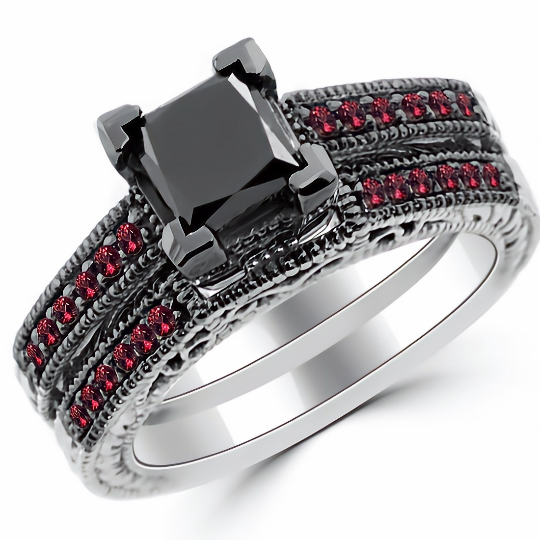 Ruby and black diamond ring Clearance