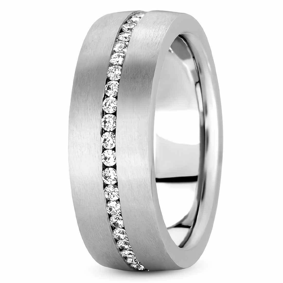 Channel-Set Diamond Men's 7mm Wedding Band in Black Gold Matte Brush 3/4 Eternity gender-neutral Ring