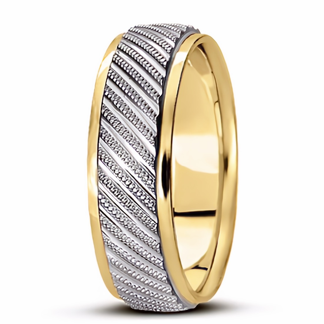 Wedding Ring With Diagonal Milgrain Lines 14k 2-Tone Gold