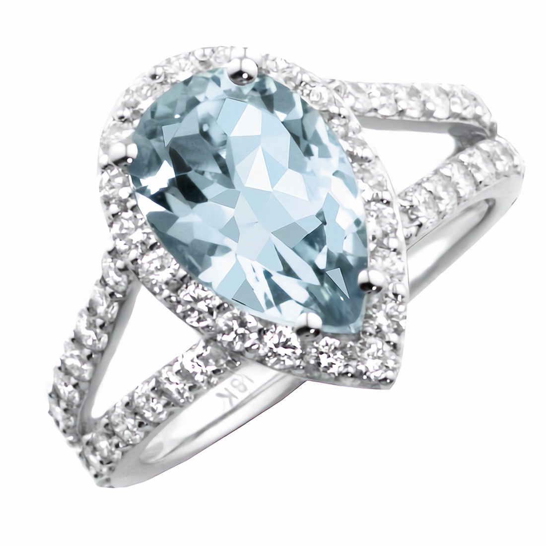 Blue Pear-Cut Aquamarine Diamond Halo Split Engagement Ring