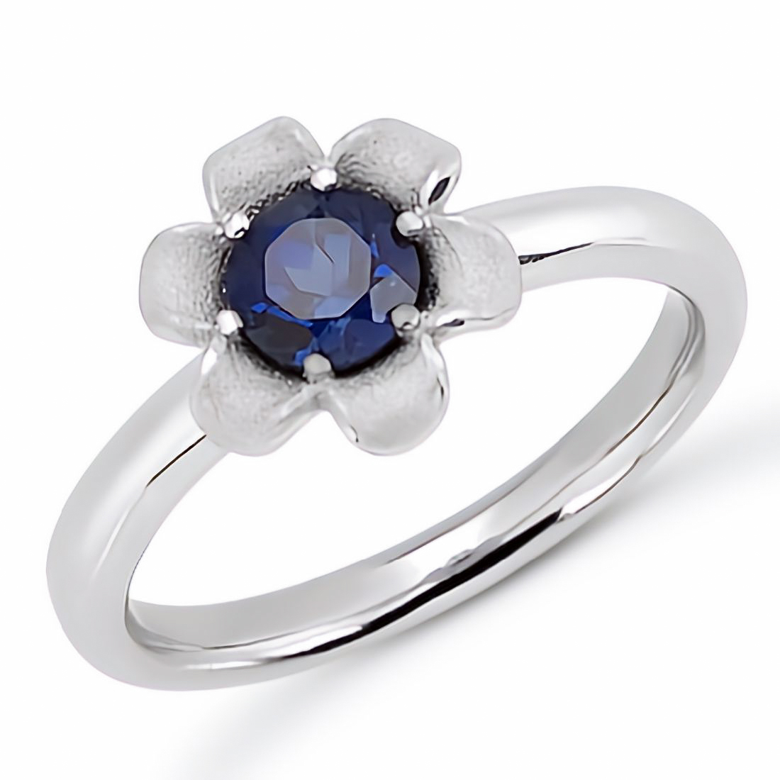 Blue Sapphire Solitaire Promise / Engagement Ring Flower Design