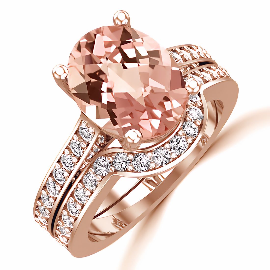 3 carats Pear Pink Morganite, Twist Shank Band Engagement Ring - 