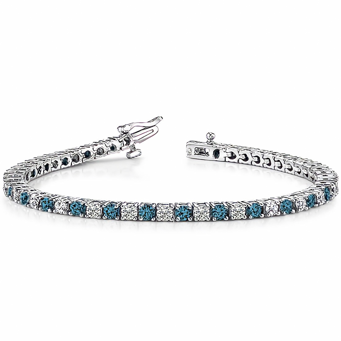 Alternating Fancy Blue & White Diamond Tennis Eternity Bracelet