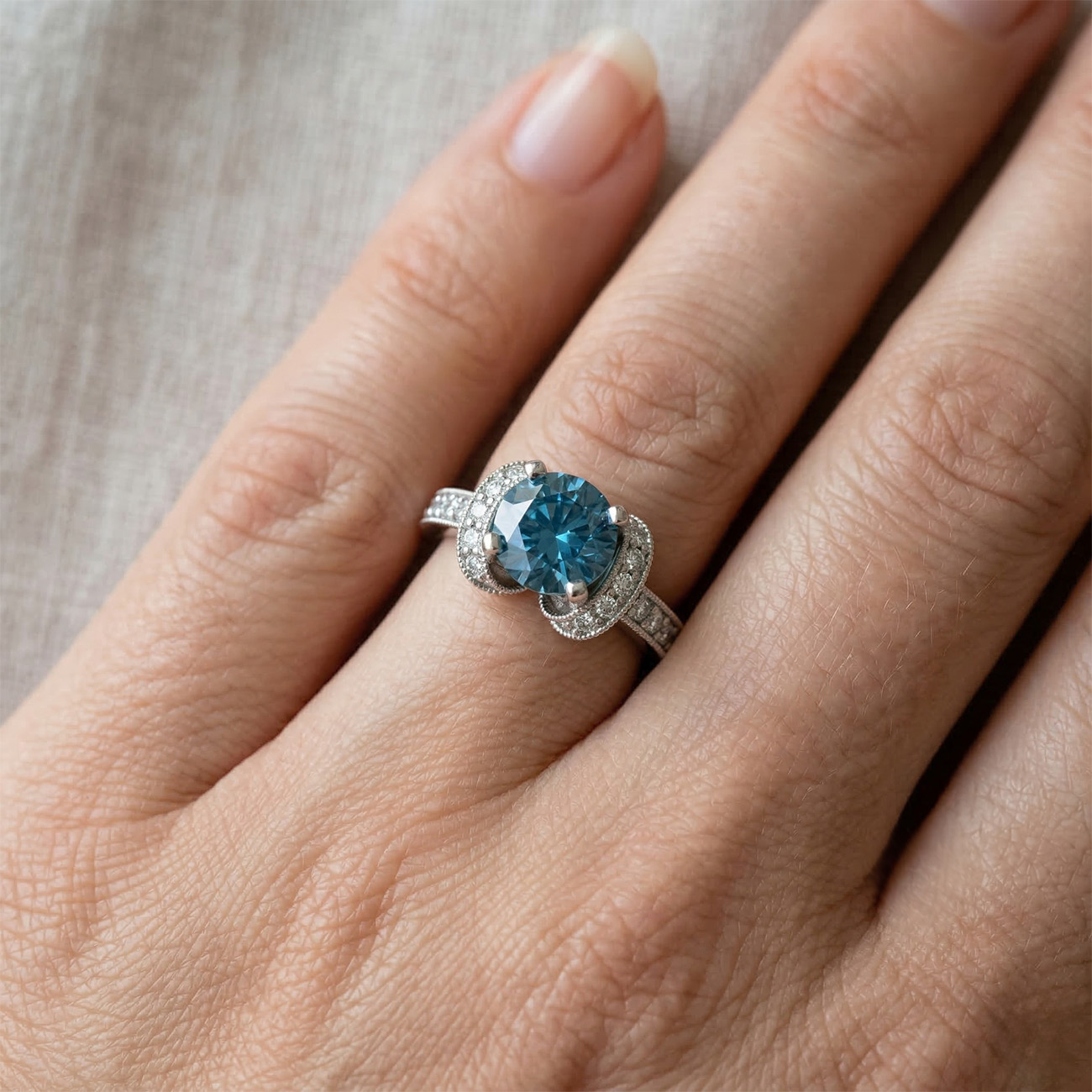 1.34ct VS1 Fancy-Blue Diamond Unique Engagement Ring