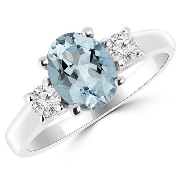 Oval Blue Aquamarine & Diamond 3-Stone Engagement Ring