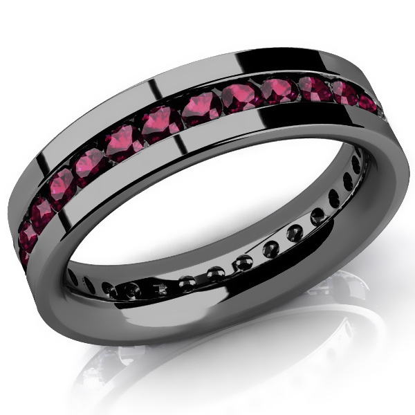 Mens Modern 10K White Gold Ruby Channel Cluster Infinity Wedding Band  R174-10WGSDR | Caravaggio Jewelry