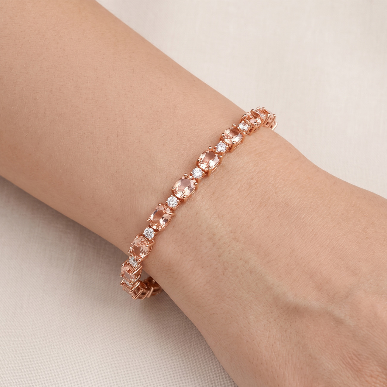 15ct Oval Peach Pink Morganite & Diamond Bracelet 14k Rose Gold