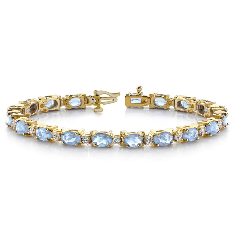 DS 18ct white gold oval aquamarine and round brilliant cut diamond bracelet,  hallmarked, total aquamarine weight approx 20.00 carat, total diamond  weight approx 1.30 ca - Jewellery & Watches