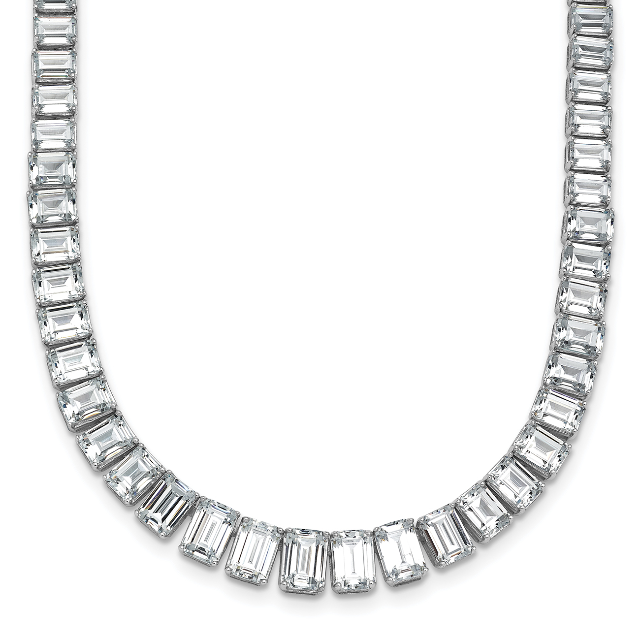 29ct Emerald-Cut Lab Grown Diamond Tennis Necklace 14k White Gold