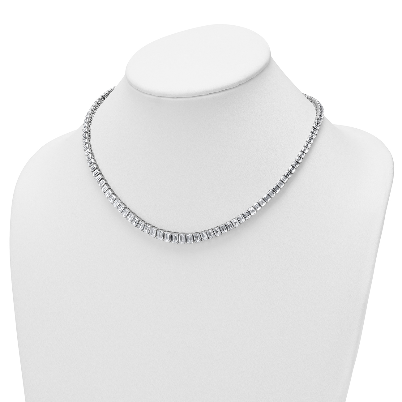 29ct Emerald-Cut Lab Grown Diamond Tennis Necklace 14k White