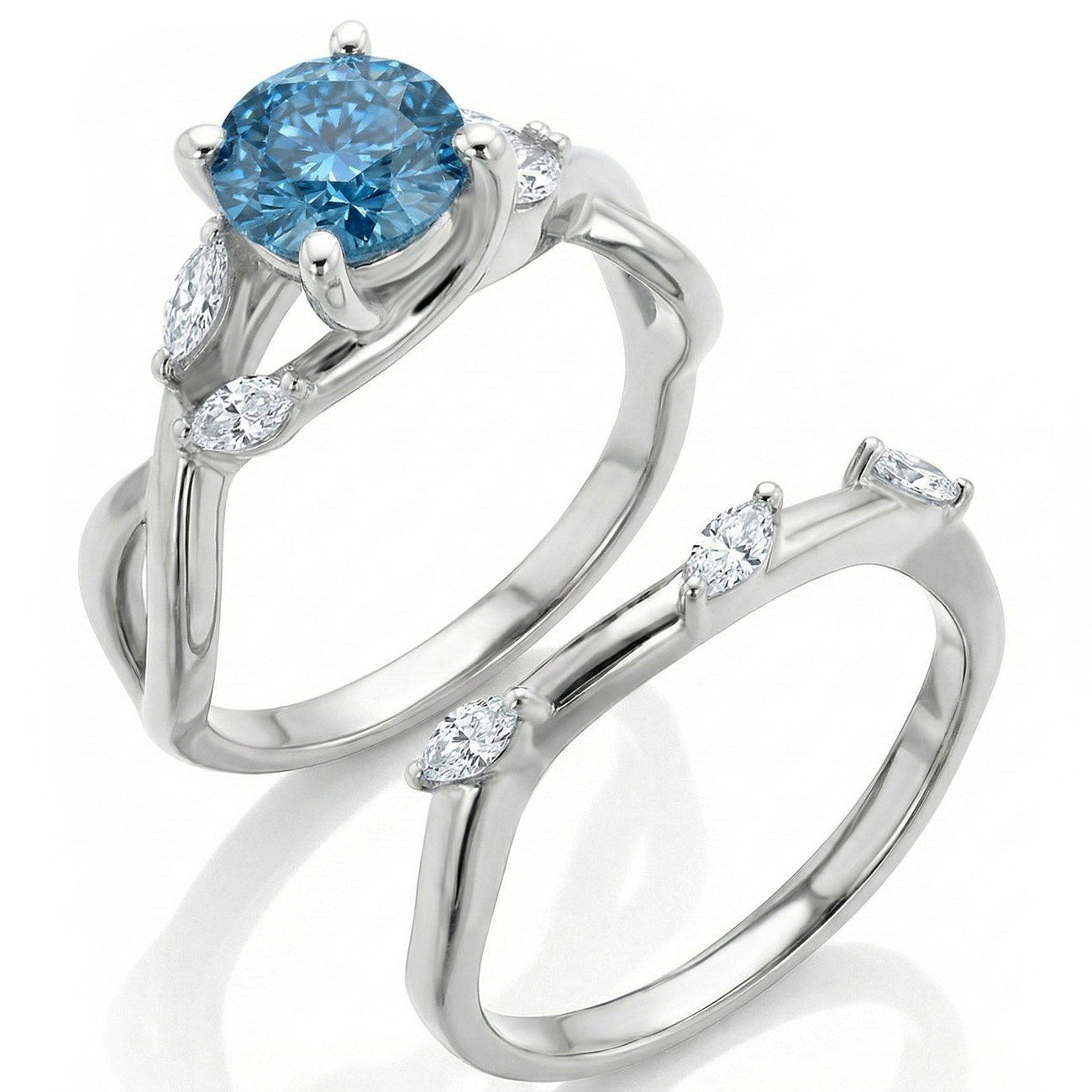 1.25ct Lab Grown Blue Diamond & 1/4ct Natural Diamond Engagement
