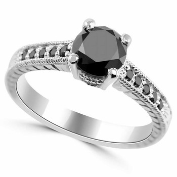 1.4 Carat Antique Style Black Diamond Engagement Ring