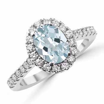 Oval Aquamarine Raised Diamond Halo Engagement Ring