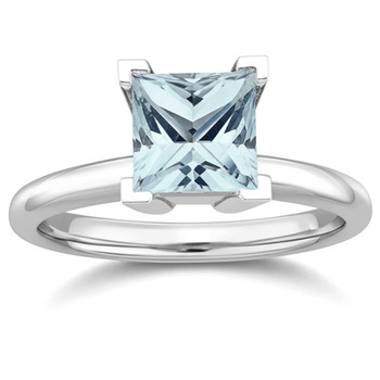 Princess-Cut Sky Blue Aquamarine Solitaire Engagement Ring