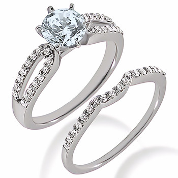 2 Carat Blue Aquamarine & Diamond Engagement Ring Set Split