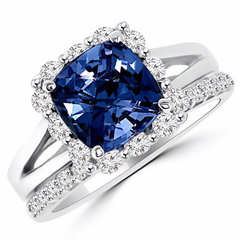 3.35ct Blue Sapphire & Diamond Matching Halo Engagement Ring Set