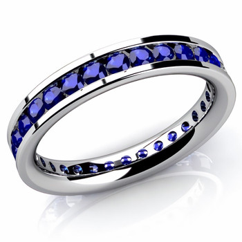 Blue Sapphire Channel-Set Eternity Wedding Band Bridal Ring