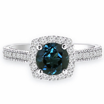 London Blue Topaz & Diamond Halo Engagement Ring Vintage Style