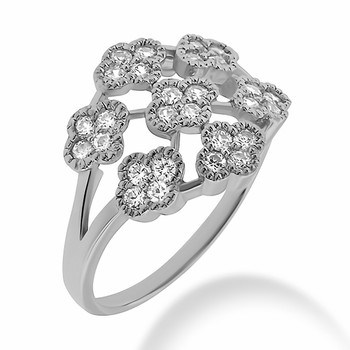 Fine 0.70ct Diamond Cocktail Flower Ring Gold Platinum