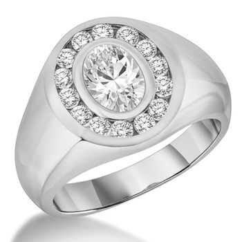 Fine Oval Diamond Men's Statement Ring Gold Platinum
