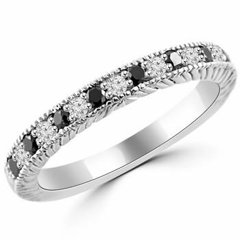 1/3ct Alternating Black & White Diamond Wedding Ring Antique Style