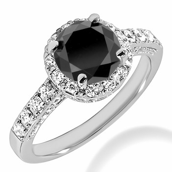 2.02ct Fancy Black & White Diamond Halo Engagement Ring