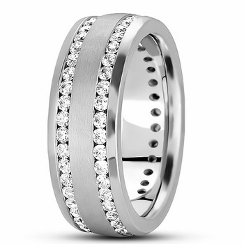 Men's Cannel-Set Diamond Eternity Wedding Band 2-Row Ring