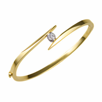 Diamond Solitaire Bangle Hinged Bracelet 14k Yellow Gold
