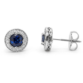 14K White Gold Sapphire and Diamond Triangle Stud Earrings | Quality Gem  LLC | Bethel, CT