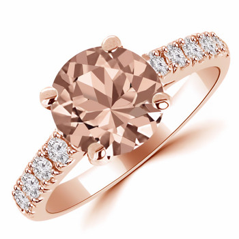 Cushion Morganite Engagement Ring In 14k Rose Gold With Diamond Halo