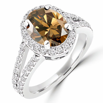 2.88ct VS1 Oval Cognac-Brown Diamond Halo Engagement Bridal Ring