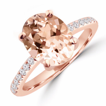 Oval Peach-Pink Morganite Diamond Engagement Ring 14k Rose Gold