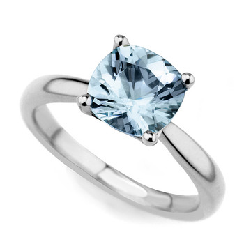 Elegant Cushion-Cut Blue Aquamarine Solitaire Engagement Ring